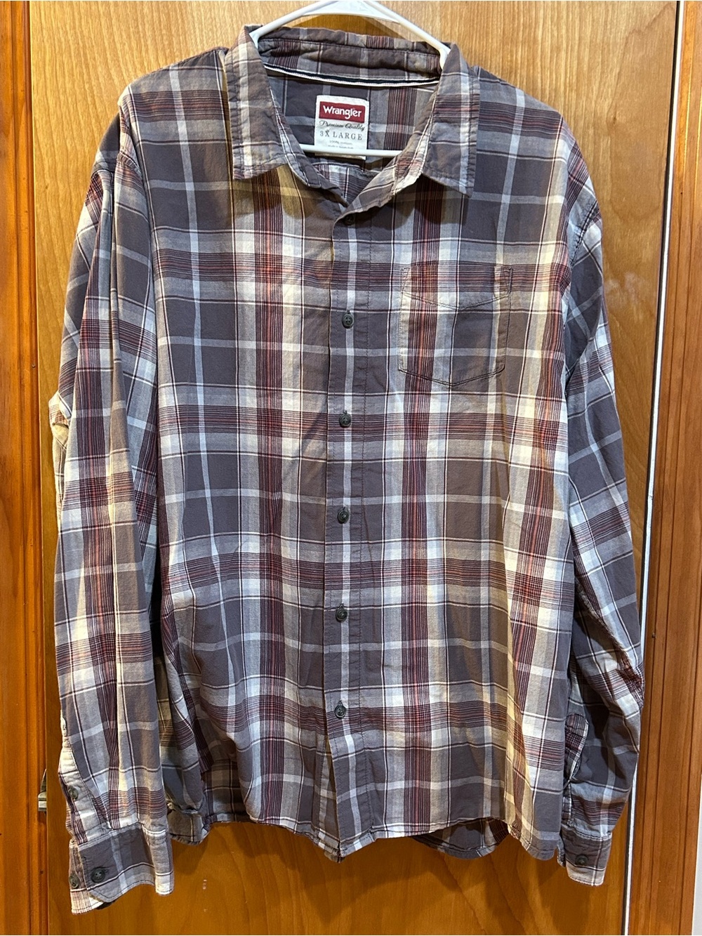 Wrangler Mens 3XL Plaid Long Sleeve Button Down Shirt Brown Purple 100% Cotton